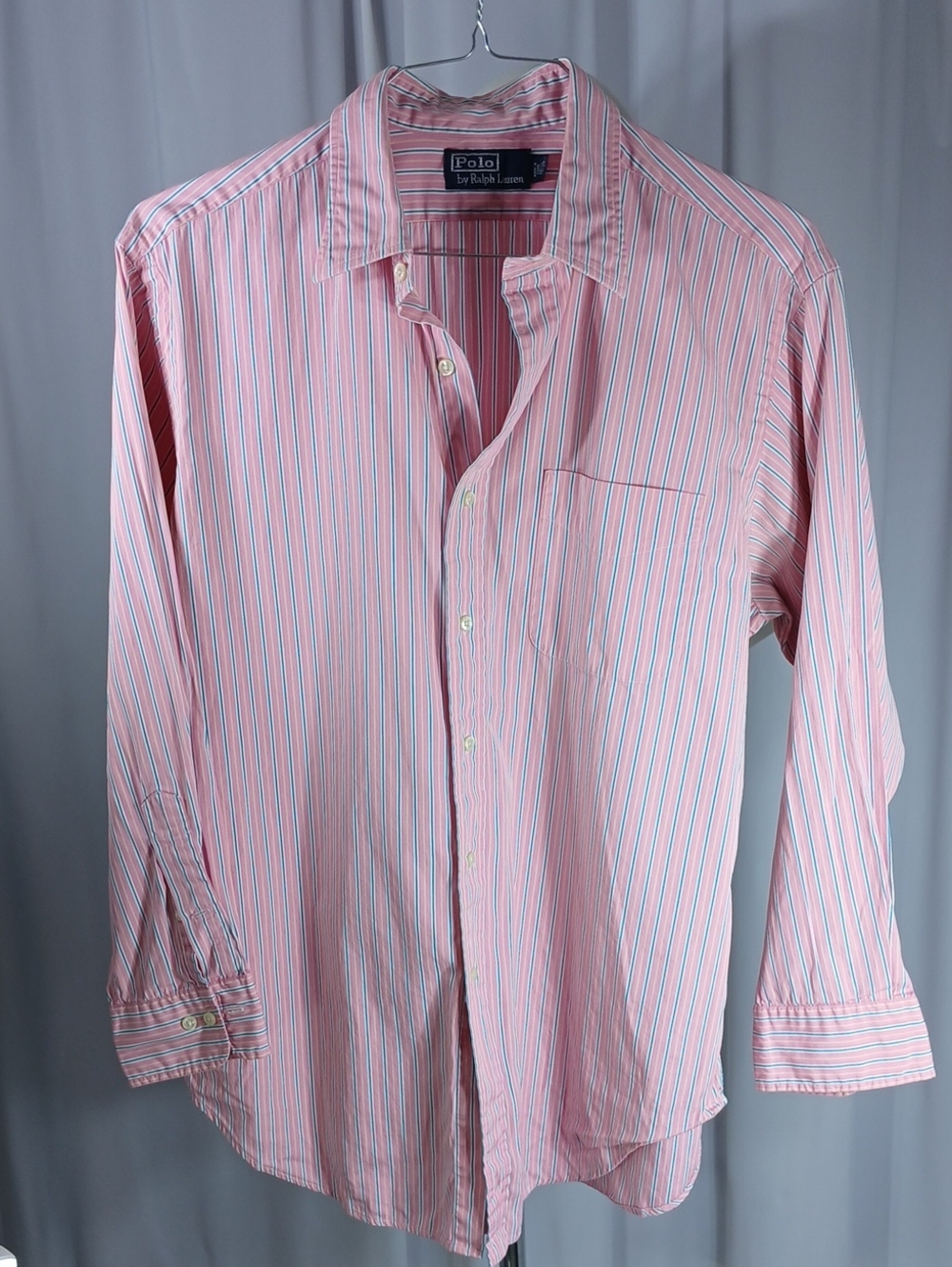Polo by Ralph Lauren Pink, Green & White Striped Button-Down Shirt